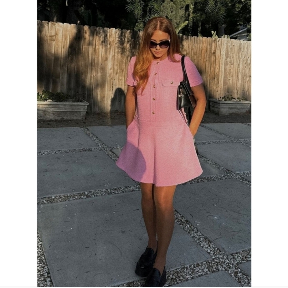 ZARA TEXTURED DRESS PINK TWEED - Picture 12 of 15
